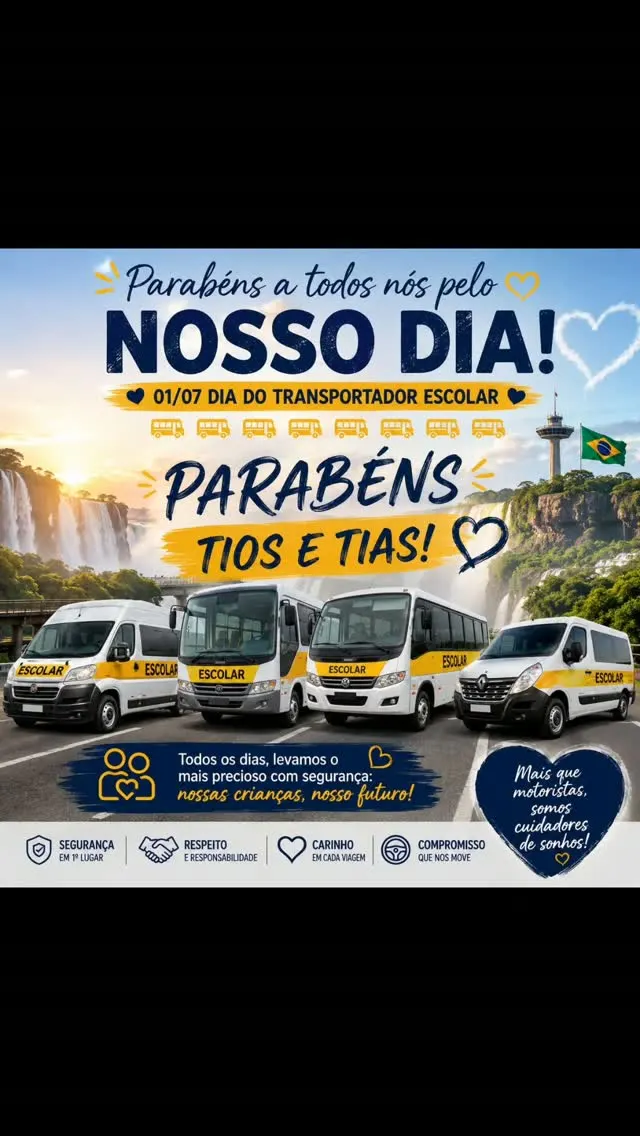 01 de julho, Dia do Transportador Escolar. Parabéns a quem faz muito mais do que dirigir um veículo.